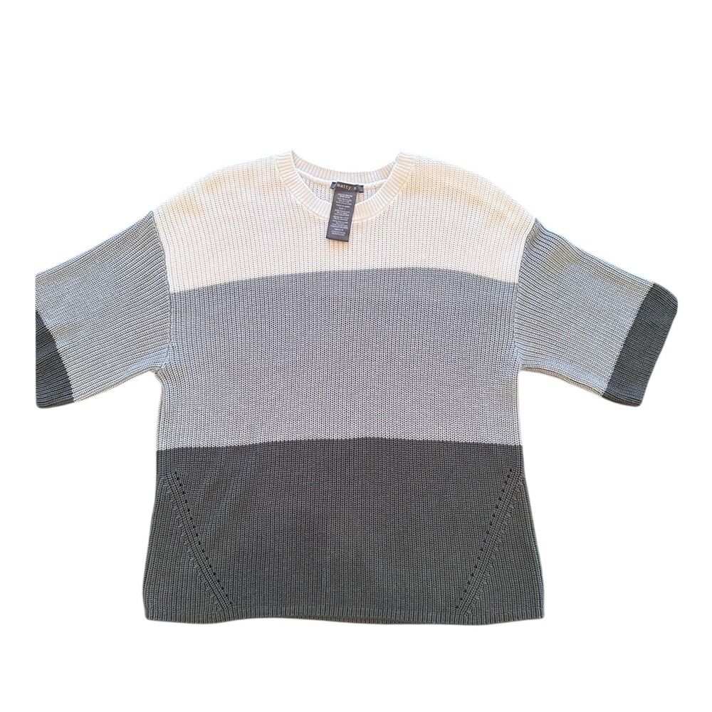 Matty M Womens Grey and‎ White Colorblock Knit Sweater womens L